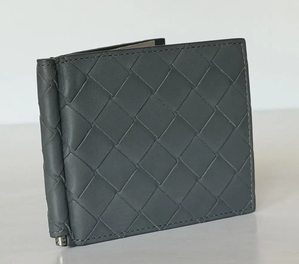 Bottega Intrecciato Veneta Leather Gray Wallet with Money Clip 592626 NWT $600